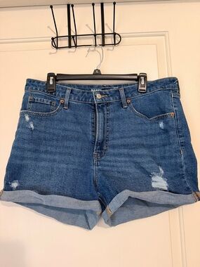 Old Navy Dark Blue Rolled Cuff Distressed Denim Shorts